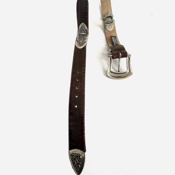 BRIGHTON Brown Pressed croc Leather belt with Silver hardware Size M - Picture 9 of 16